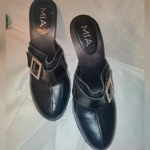 MIA Black Mules with Metallic Buckle